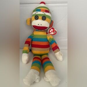 Ty BEANIE BUDDY 2012 Socks the Sock Monkey Plush 16" Stuffed Animal Toy
